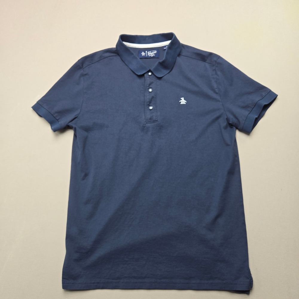Original Penguin Polo Shirt Pima Cotton Logo Navy Blue Men Size M Short Sleeve
